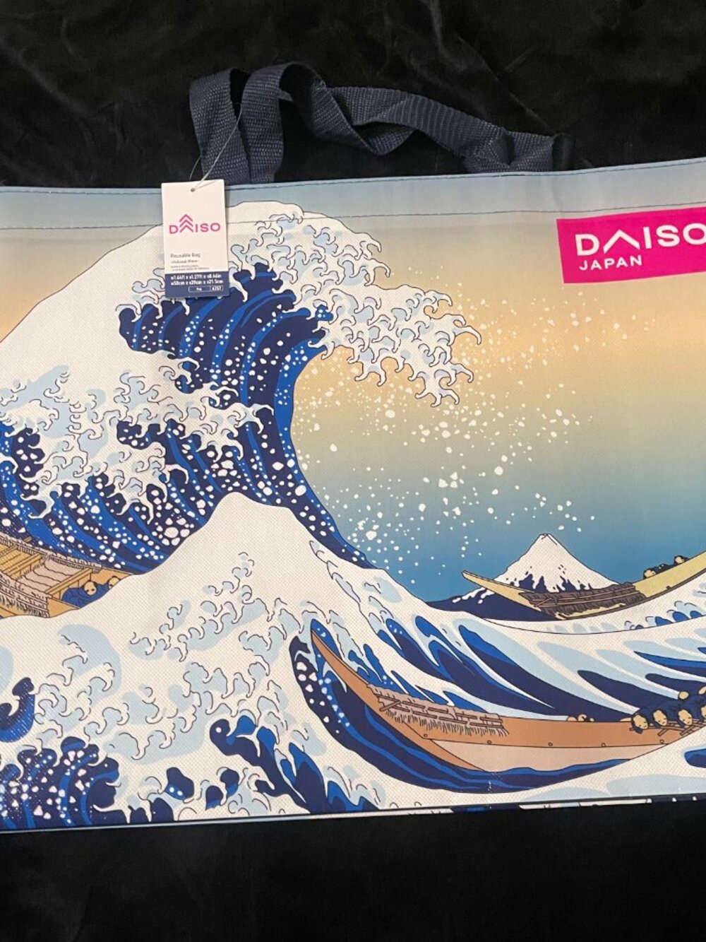 Daiso Japan Great Wave Tote Bag Blue Hokusai Reusable - Picture 2 of 7